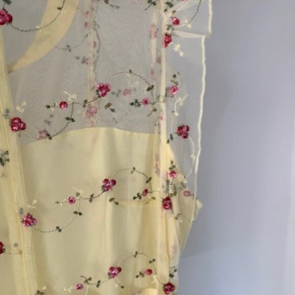 Angela 1X Shift Dress Yellow Sheer Boho Feminine Floral Embroider Cottage Core - Picture 4 of 7